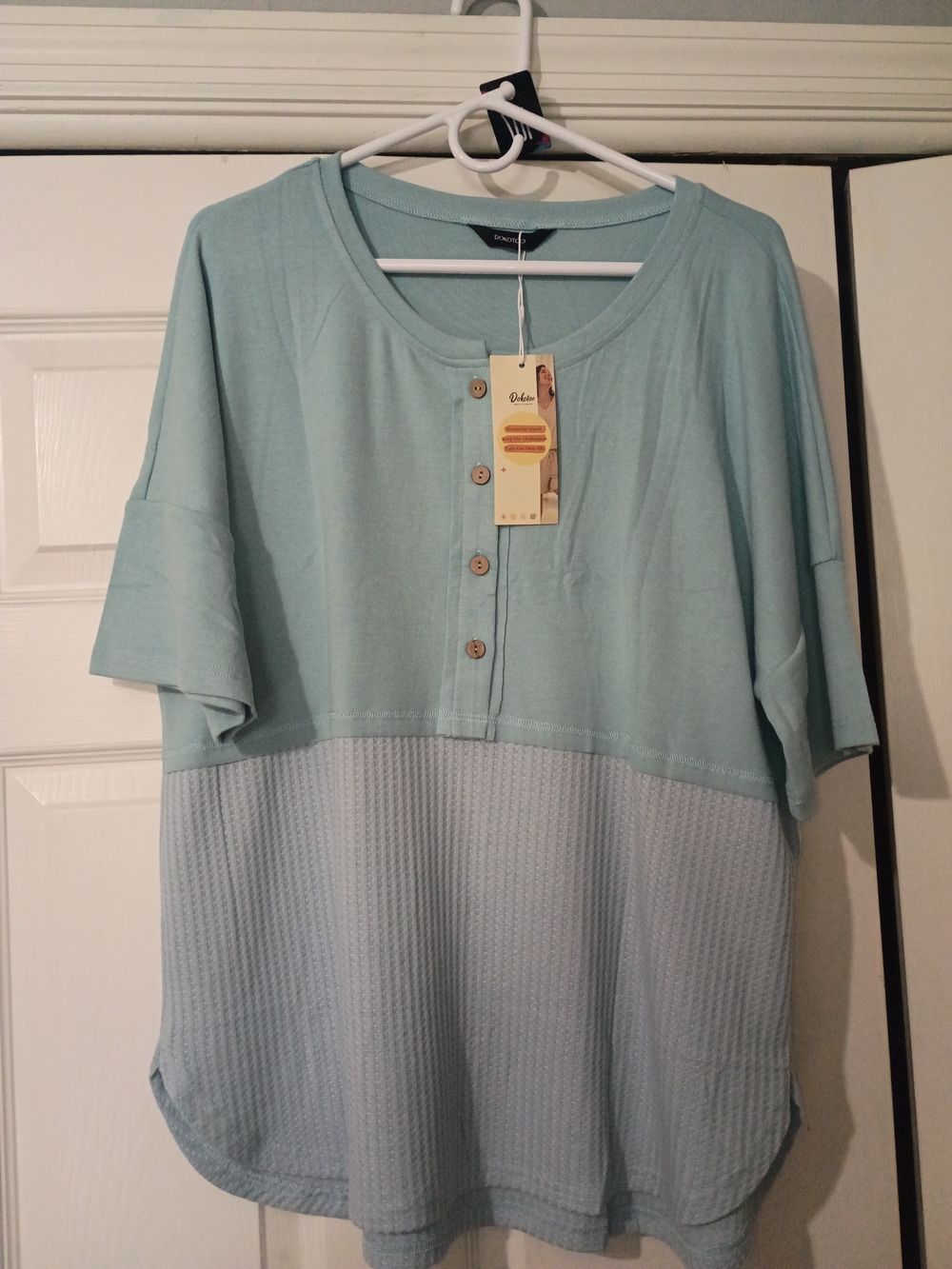 Light Mint Two-Tone Button Henley Tee